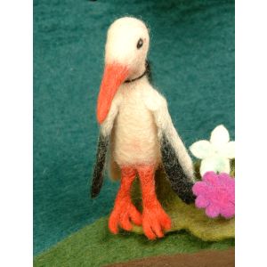 Filz-Fingerpuppe Storch mit Teich kaufen München, Storch im Teich Filzfingerpuppe kaufen Bayern, Storch und Teich aus Filz, handgemachte Fingerpuppen aus Filz, Felt, handmade glove puppet stork plus pond made of felt, natürliches Kinder-Spielzeug aus Filz