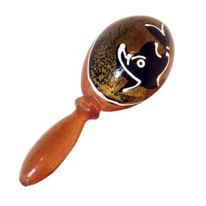 Bemalte kleine Holzrassel - lustiger Fisch kaufen München, Maraca kaufen Bayern, Baby-Rassel kaufen Erding, Holzrasseln kaufen BRD, Holz-Maraca, bemalte kleine Holzrassel - Mini-Maraka lustiger Fisch 
