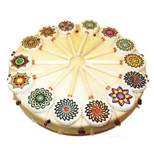Handtrommel für Kinder aus Holz mit buntem Mandala Motiv kaufen München, Kinder Handtrommel kaufen, buy mantra drum children, buy damaru, Damaru kaufen, Gebet-Trommel kaufen BRD, Affentrommel kaufen Bayern, Drehtrommel, buy hand drum children, Handtrommel