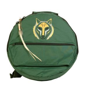 Rahmentrommel-Rucksack Deluxe dunkelgrün Wolf mit dunklen Augen, 49 cm kaufen München, Rahmen-Trommel-Rucksack kaufen Bayern, buy backpack drum case for 18,5
