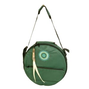 Frontansicht: Rahmentrommel-Tasche Deluxe dunkelgrün mit Mandala, 41 cm kaufen München, buy drum case, dark green for 15.5