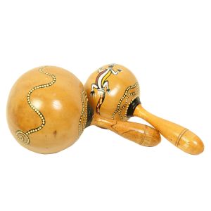 Kleine Kalebasse-Rassel mit Eidechse, Spirale und gelber Banderole kaufen München, Kokosrassel für schamanische Arbeit kaufen Bayern, Kalebasse-Shaker kaufen Erding, Maraca, Rumba-Rassel kaufen kaufen BRD, Rattle, Kokos-Rassel mit Eidechse