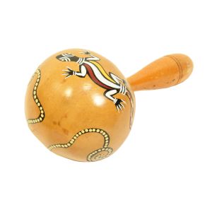Große Kalebasse-Rassel mit Eidechse, Spirale und gelber Banderole kaufen München, Kokosrassel für schamanische Arbeit kaufen Bayern, Kalebasse-Shaker kaufen Erding, Maraca, Rumba-Rassel kaufen kaufen BRD, Rattle, Kokos-Rassel mit Eidechse